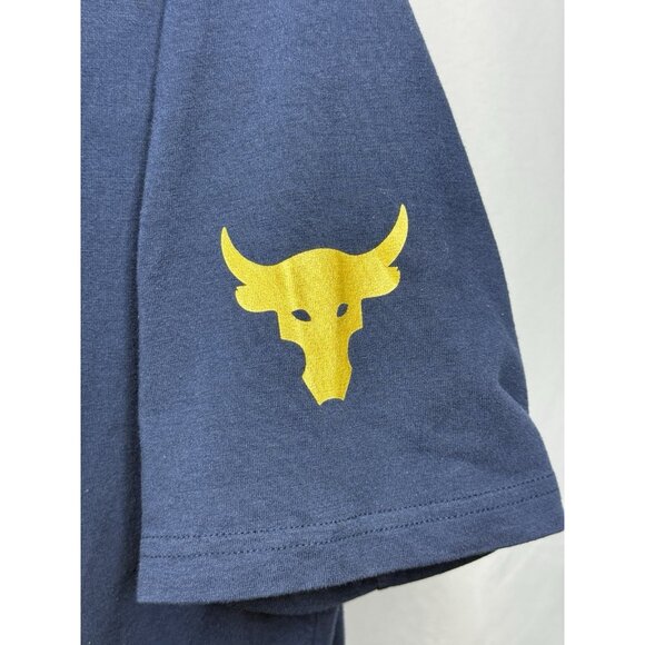 Under‎ Armour Project Rock Respect Mens Medium Tee Blue HeatGear Bull Logo Shirt - Picture 4 of 7
